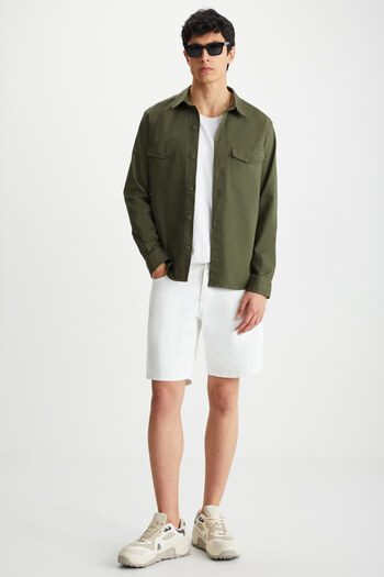 GRIMELANGE Nader Men's Thick Woven Canvas Fabric Shirt Type Khaki Jacket
