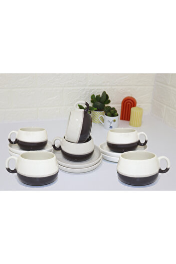 COOKCASE 6-Piece Anthracite Color Cup Set - Turkish Coffee Espresso Handmade