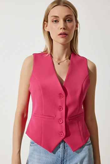Happiness İstanbul Dark Pink Women's Vest - Short Woven, Fitted TO00048
