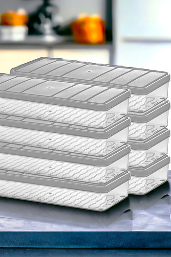 Mrsstore Set of 8 Gray Food Storage Boxes That Can Enter the Microwave Oven Deep Freezer