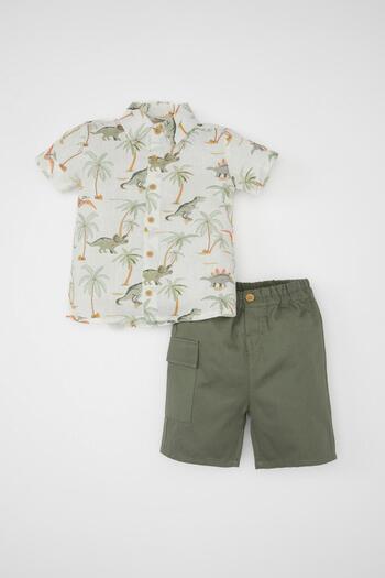 DeFacto Dinosaur Printed Poplin Shirt and Bermuda Shorts for Baby Boy 2 Pieces Set C3434a524sm