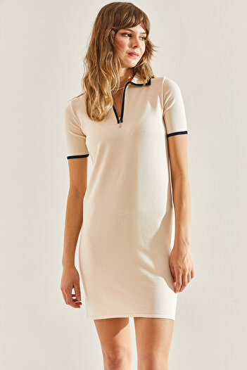 Bianco Lucci Shirt Collar Zippered Short Sleeve Women's Dress -20246100