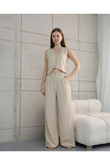 ZF BUTİK Sofia Linen - Pocket Vest and Trousers Set