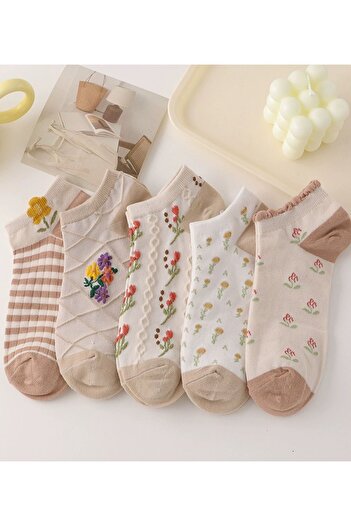 BGK Classic Women's Socks - 5 Pairs Flower Rose Pattern