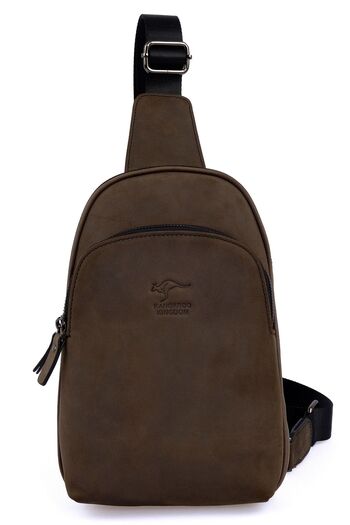 KANGAROO KINGDOM Hakiki Dana Deri Crazy Horse Füme Erkek Body Bag Sırt Çantası 8155-zf