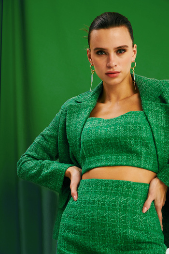 Sateen K.Green Tweed Crop Blouse - Strappy