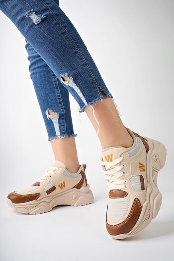 pasyone Beige Women's High Sole Casual Sneaker Shoes