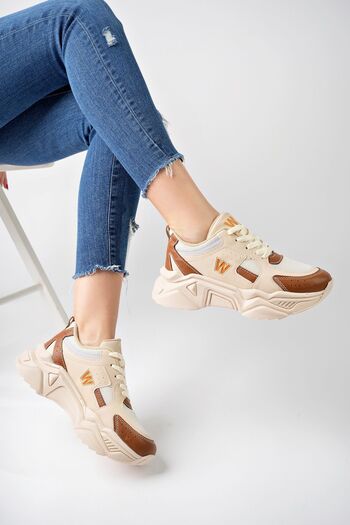 pasyone Beige Women's High Sole Casual Sneaker Shoes