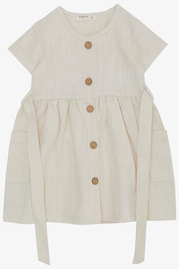 Breeze Girl's Linen Dress Buttoned with Side Pockets 1.5-5 Years, Cream