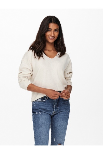 ONLY V-Neck Regular Plain Cream Sweater Women Onlrica Life L/S V-Neck Pullo Knt N