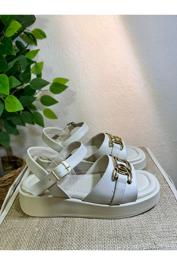 PACSHE Beige Women's Casual Sandals - Gold Detailed