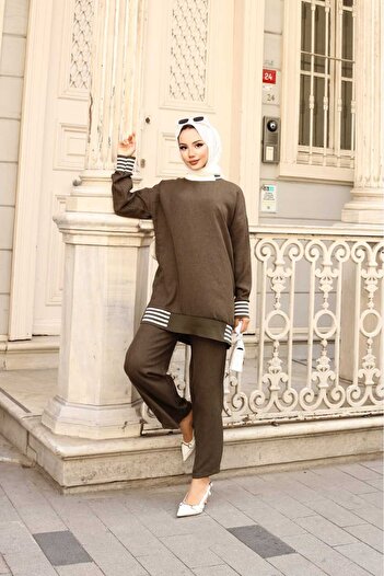 ECK MODA Women's Khaki Linen Fabric Bottom and Top Set