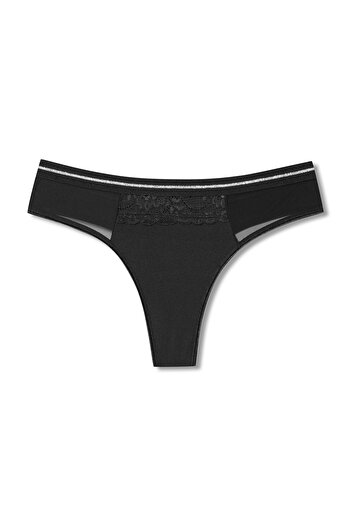 HNX Interlock Fabric Lace and Tulle Detailed Women's Thong