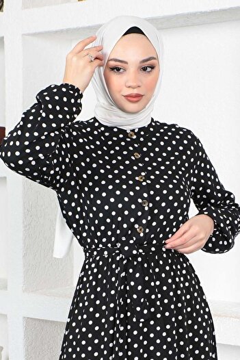 SGS Black Viscose Dress - Polka Dot Pattern