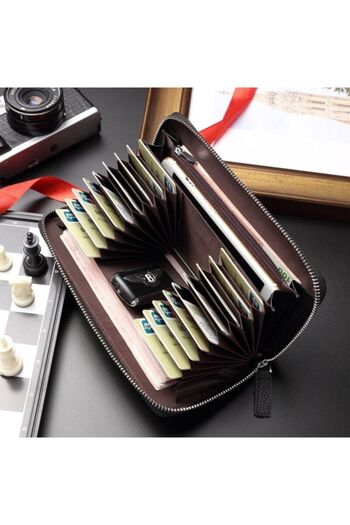 BISON DENIM Men's Zippered Accordion Genuine Leather Card Holder Wallet with Rfid Protection