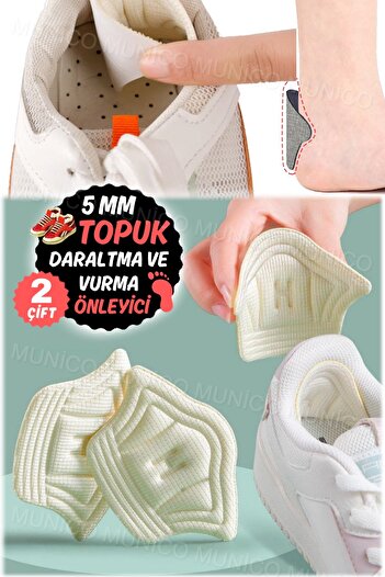 Munico 2 Çift 4D Topuk Pedleri Tabanlık Yama Yapışkanlı Arka Tüm Bedenlere Uyumlu Topuk Koruyucu Yastık