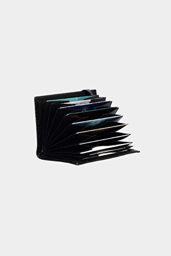Grande G827-L Croco Black Genuine Leather Accordion Card Holder Wallet - Vertical Elastic