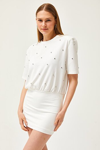 khar Rochie mini pentru femei cu strat dublu căptușit cu strasuri albe - ELB- 19002122