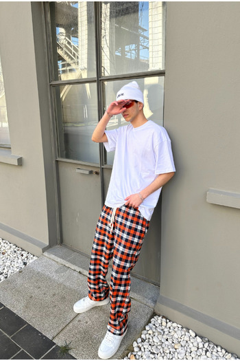 serline Plaid Orange Checked Pajamas Tracksuit
