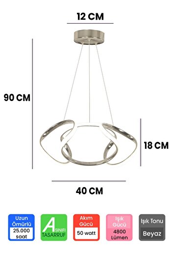 RANSOM Krom Kasa Beyaz Işık Dron Modern Led Avize Dron Ledli Avize