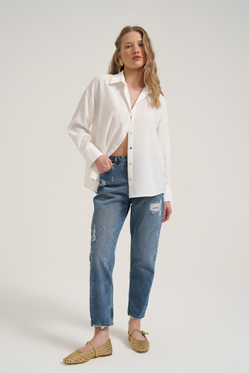 Quzu Buttoned Basic Shirt Ecru