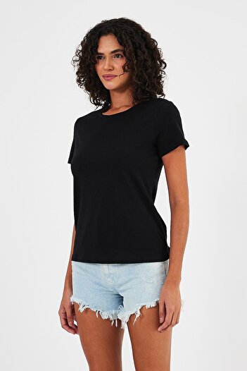 Penyelux Women's Daily Basic Cotton Loose Fit Crew Neck T-Shirt Black
