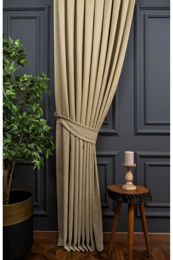 Evdepo Home Crown Stone Solid Color Background Curtain, Pleatless Flat Planting, Extraphore Drawstring, Single Wing