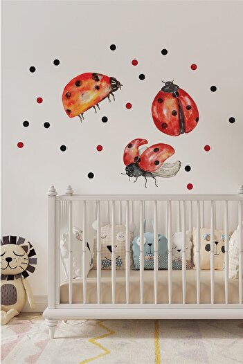 212shop Watercolor Effect Ladybug Decorative Kids Room Wall Decoration Sticker