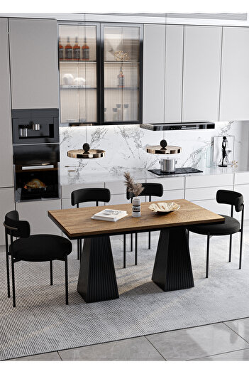 AVVİO Venera Lake MDF  Ayak Teddy Sandalye 80x120 Yemek Masası Mutfak Masası 4 Kişilik Masa Sandalye Takım