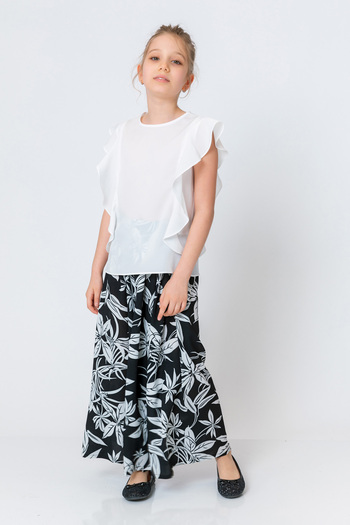 incity Girl's Black Flower Patterned Wide Leg Trousers