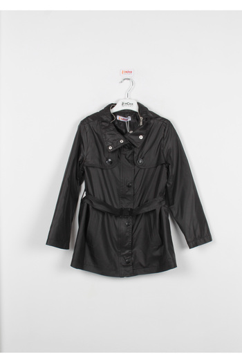 incity Girl's Black Belt Detailed Raincoat