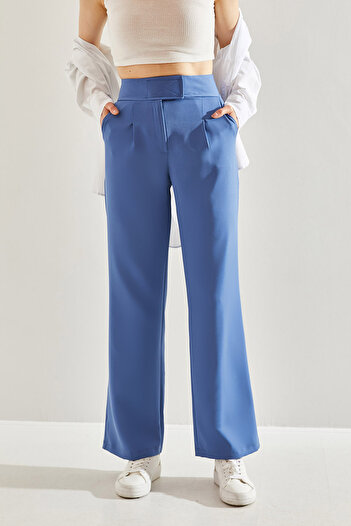 Bianco Lucci High Waist Velcro Palazzo Women's Trousers - Double Fabric60221010