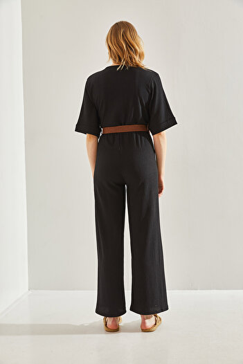 Bianco Lucci Double Breasted Collar Belted Women's Jumpsuit -60221027