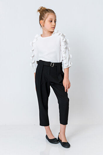 incity Girl's Crew Neck Ruffle Sleeve Blouse