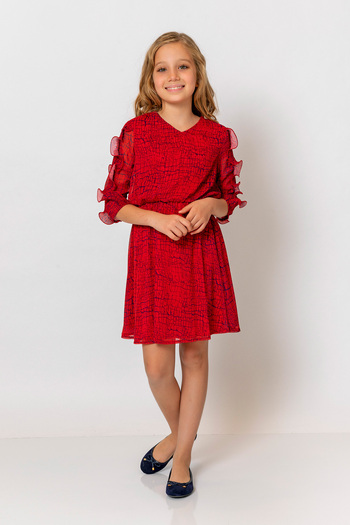 incity Girl's Printed Ruffle Sleeve Dress