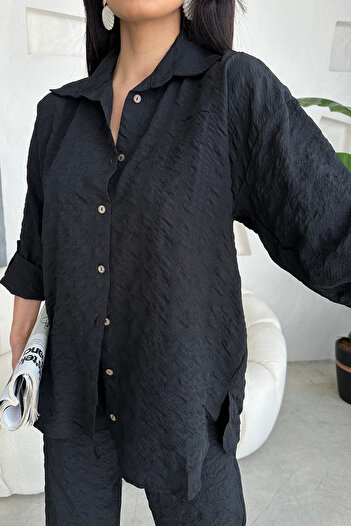 Ortaya Çık Black Seersucker Fabric Set