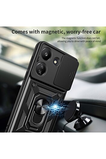 Fibaks Xiaomi Redmi 13C Case with Camera Protection with Sliding Ring Armor Military Tank Protective Cover