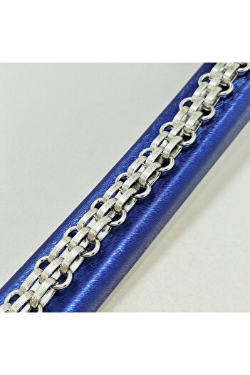 Janset Wide Steel Bracelet - Silver Color Pen Detail Steel Bracelet