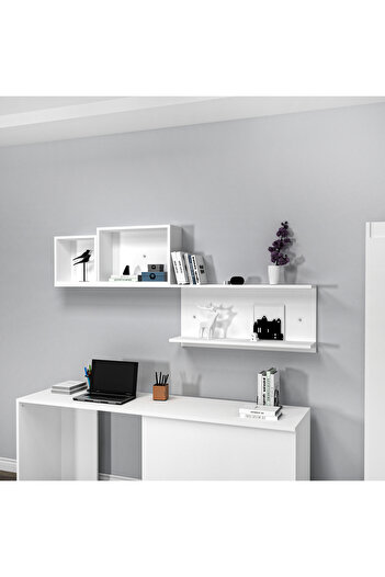 ARNETTİ Akser White 3-Compartment Wall Shelf – Decorative Bookshelf and Shelf Unit