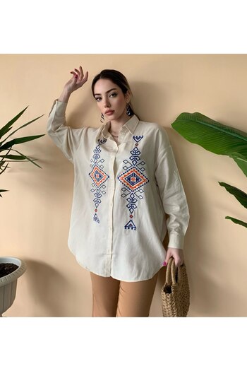 BAJAR Oversize Embroidered Linen Shirt