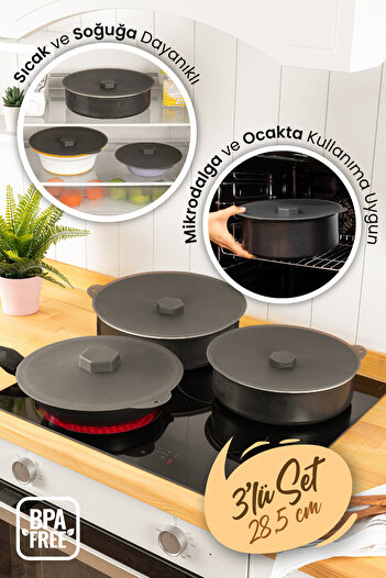 Vienev 3-Piece Large Size Silicone Pot Pan Lid Heat Protector
