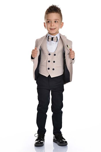 Mnk Sports Cut Boy's Wedding Suit with Vest, Brown