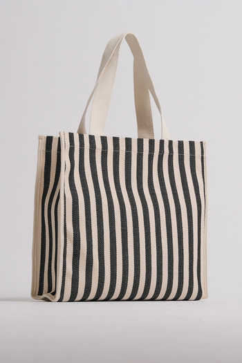 Çantacımstore Women's Striped Handbag Cloth Canvas Fabric Black