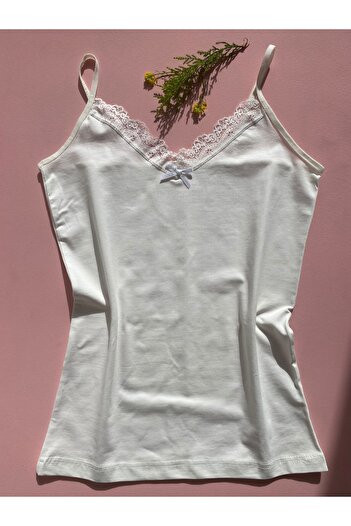 LEYNA BUTİK Women's Ecru Color 4 Pack Cotton Rope Strap Undershirt