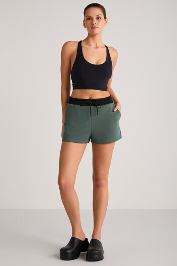 GRIMELANGE Doleres Women's - Organic Cotton, Elastic Waist, Lace-Up Relaxed Black Shorts & Bermuda