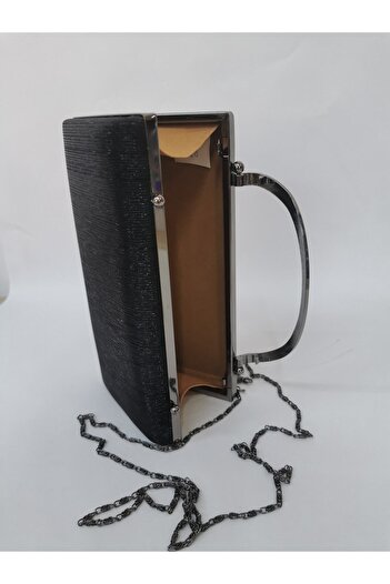 NAZART Geantă de seară portofoliu clutch rochie de seară neagră laser pentru femei