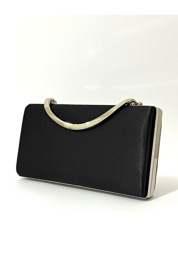 NAZART Geantă clutch portofel din satin negru pentru femei, cu lanț, ideală pentru evenimente, nuntă, logodnă sau petreceri elegante.