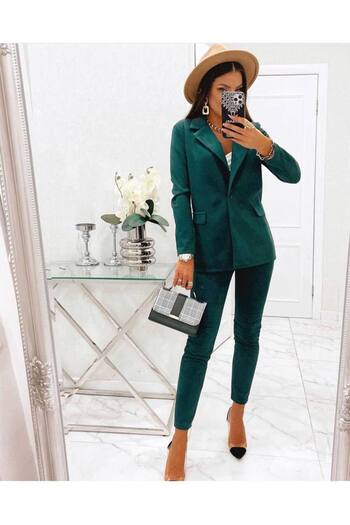 Esinty Women's Scuba Suede Fabric Lined Jacket Trousers Double Set (Colorful)