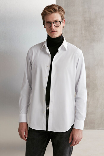GRIMELANGE Branham Men's Ultra Flexible Cotton Elastane Fabric Slim Fit Poplin White Shirt