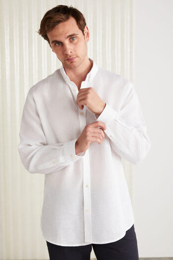 GRIMELANGE Brıce Men's 100% Linen Fabric Loose White Shirt